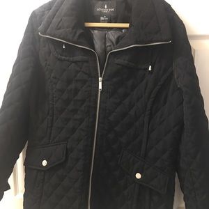 London Fog Quilted Hooded Car Coat Black